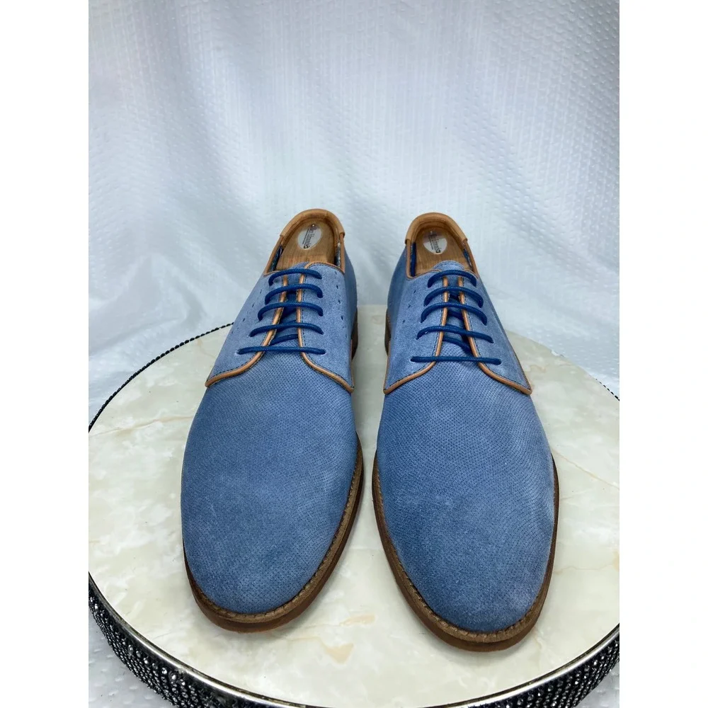 Johnston & Murphy Blue Suede Derby Dress Shoes Men Sz 11 Preppy Business Formal